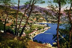 VINTAGE POSTCARD Villefranche On Sea Seen from Between the Pines And the Wet dock