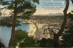 POSTAL de la VENDIMIA Niza vista del castillo a través de los pinos