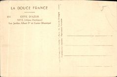 VINTAGE POSTCARD Nice the Gardens Albert 1st And Municipal Casino