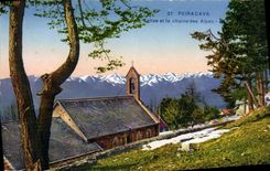 VINTAGE POSTCARD Peira Undermined Church And the Alpine range
