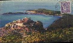 Dimensión de la POSTAL de la VENDIMIA de la opinión azul de Eze de la aldea y del cabo Ferrat