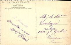 Dimensión de la POSTAL de la VENDIMIA de la opinión azul de Eze de la aldea y del cabo Ferrat