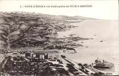 CPA Cote D'Azur Vol D'Aeroplane De Nice A Menton