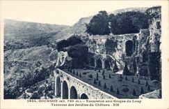 VINTAGE POSTCARD Gourdon Excursion with the throats of the wolf Terrace of the gardens of the castle