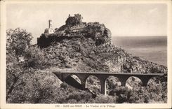 POSTAL Eze de la VENDIMIA en el mar Vladuc y la aldea