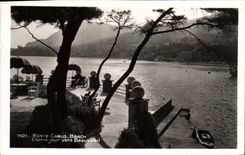 VINTAGE POSTCARD Monte Carlo Beach Against day towards Beausoleil