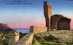 POSTAL Eze de la VENDIMIA en las ruinas del mar del castillo de Sarrazins