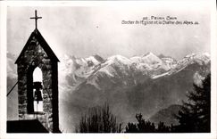 VINTAGE POSTCARD Peira Undermined Bell-tower of the church and the alpine range