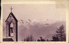 CPA Peira Cava Clocher de l'eglise et la chaine des Alpes