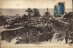 VINTAGE POSTCARD Nice the cave of the Garden Albert 1st and the pier walk Seen from of the Hotel of France