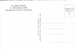 POSTAL MODERNA Beaulieu en la opinión y el cabo Ferrat del mar del St Jean