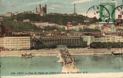 VINTAGE POSTCARD Lyon Bridge of the Law courts and Slope of Fourviere