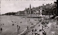 MODERN CARD Menton the Old city the beach of the Bonaparte Quay