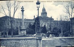 CPA Aix en Provence Fontaine Granet Les Ecoles Normales Attelage Cheval