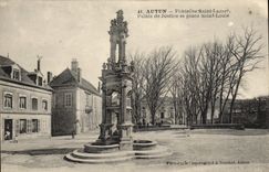 VINTAGE POSTCARD Autun Fountain Saint Lazare Law courts and place Saint Louis