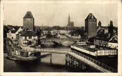 POSTAL Estrasburgo de la VENDIMIA vista de los puentes cubiertos