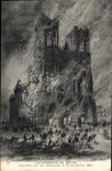 CPA Cathedrale De Reims Incendiee Par les Allemands Militaria