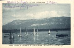 VINTAGE POSTCARD Aix les Bains Sailing Surroundings of Chambéry on the lake of Le Bourget Boats