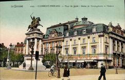 VINTAGE POSTCARD Clermont Ferrand Places of Jaude Statue of Vereingetorix the theater