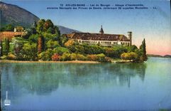 VINTAGE POSTCARD Aix Les Bains Lake of Le Bourget old Abbey of Hautecombe necropolis of princes de Savoie