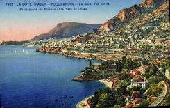 VINTAGE POSTCARD Roquebrune the Bay Seen On the principality of Monaco and the head of dog
