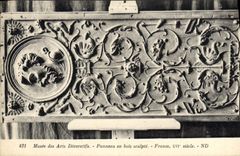 VINTAGE POSTCARD Musee of decorative Arts Panneau out of wooden carves
