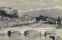 VINTAGE POSTCARD Grenoble the Stone quarry Quays And the Alpine range
