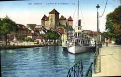 CPA Annecy Le Port Et Le Chateau Bateau