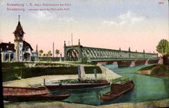 Puente de Estrasburgo de la POSTAL de la VENDIMIA nuevo del Rin Kehl cercano