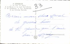 POSTAL MODERNA Burdeos el puente de Pedro la bolsa de acción y el Saint Michel de los muelles la catedral las columnas de Pey Berland de la torre