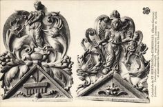 VINTAGE POSTCARD Cathedral of St Bertrand de Interior Comminges decorative Cartouches representing Lucrece and Judith