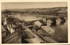 Opinión de Avignon de la POSTAL de la VENDIMIA sobre el banco derecho del Rhone