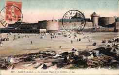 VINTAGE POSTCARD Holy Malo Main beach and the Castle
