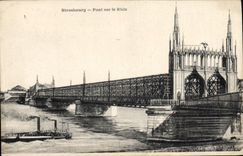 Puente de Estrasburgo de la POSTAL de la VENDIMIA en el barco del Rin