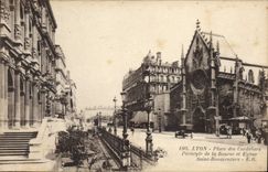 VINTAGE POSTCARD Lyon Places of Cordeliers Peristyle of the Stock Exchange and Eglise Bonaventure Saint