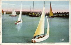 VINTAGE POSTCARD Ouistreuam Riva Bleated Yachts with the Bateaux port
