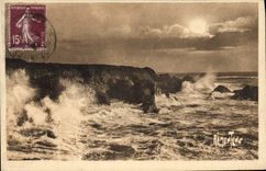 Tormenta de la POSTAL de la VENDIMIA Sables d'Olonne con la roca del Saint Nicolas