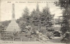 VINTAGE POSTCARD Paris Park Montsouris Monument of Flatters and the bridge of stone