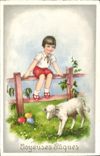 CPA Fantaisie Enfant Mouton Paques