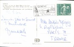 MODERN CARD Geneva roads the bridge of Mont Blanc and the Jura