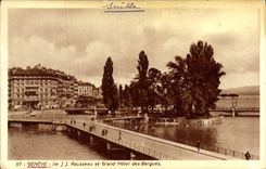CPA Geneve Ile JJ Rousseau et Grand Hotel des Bergues 