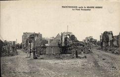 VINTAGE POSTCARD Montdidier After the Great War the place Parmentier Militaria