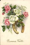 VINTAGE POSTCARD Bonne Festival Flowers Horseshoe