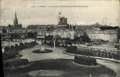 VINTAGE POSTCARD Holy Malo the Public garden the Castle And the Gate St Vincent