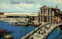 MODERN CARD Venice Church degli Scalzi and Train station