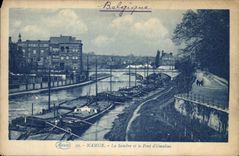 VINTAGE POSTCARD Namur Sambre And the Bridge D' Omalius Boats