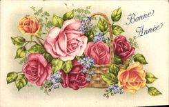 VINTAGE POSTCARD Flowers Happy New Year
