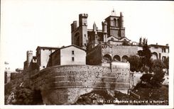 VINTAGE POSTCARD Beziers Cathedral St Nazaire And the Rampart