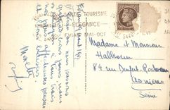 VINTAGE POSTCARD Evian Les Bains Embarcardere At the bottom the tooth of Oche Boat