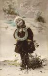 VINTAGE POSTCARD Happy New Year Child Horseshoe